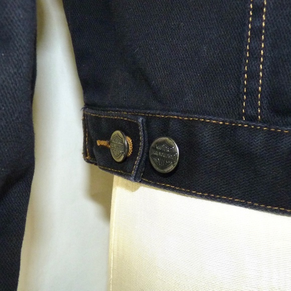 VINTAGE Genuine HARLEY-DAVIDSON Women's L Black Denim Motorcycle Jacket - Picture 7 of 13